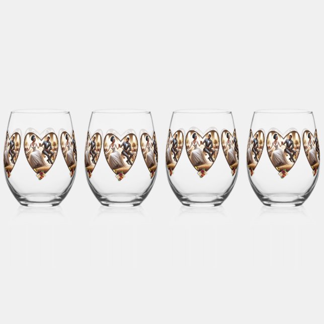 Our Wedding Day Bliss Elegant Stemless Wine Glass (Front)