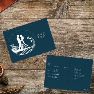 Our Wedding Day Couple Silver Foil RSVP Foil Holiday Postcard
