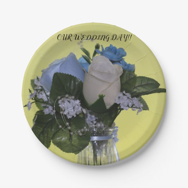 OUR WEDDING DAY (Flowers) Paper Plates (Front)