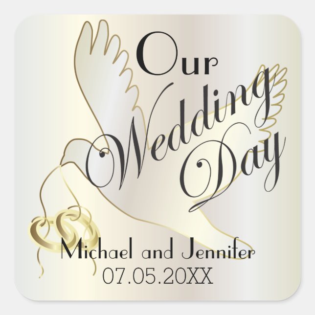 Our Wedding Day | Personalised Square Sticker (Front)