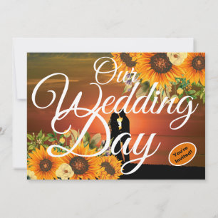 Our Wedding Day Sunflower Sunset White Typography Invitation