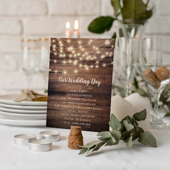 Our Wedding Day | Wood & String Lights Program Invitation (Program Card Mock-up)