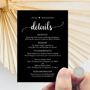 Our Wedding Details, Rustic Classy Black Enclosure Card