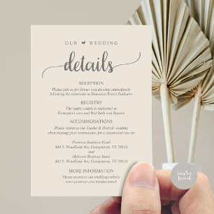 Our Wedding Details, Rustic Cream Dark Grey Enclosure Card