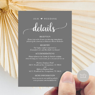 Our Wedding Details, Rustic Dark Grey Enclosure Card