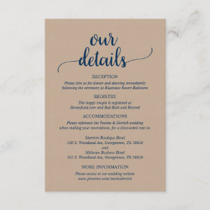 Our Wedding Details, Rustic Navy Blue Script Enclosure Card