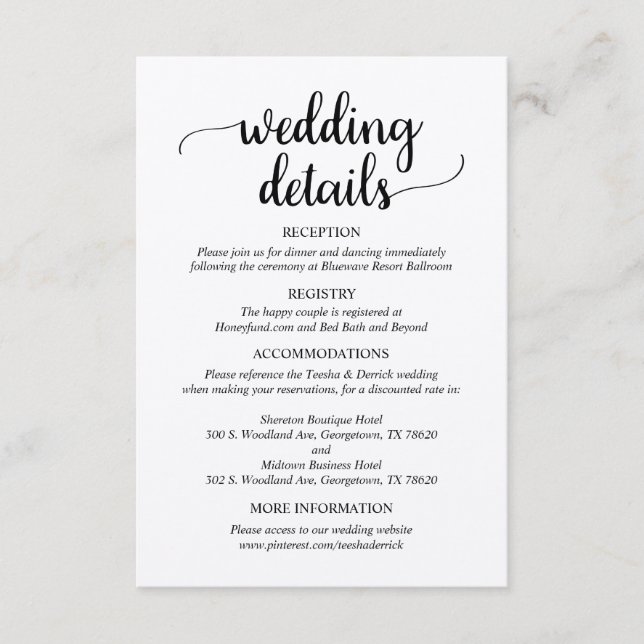 Our Wedding Details, Rustic Script, Brown Kraft Enclosure Card (Front)