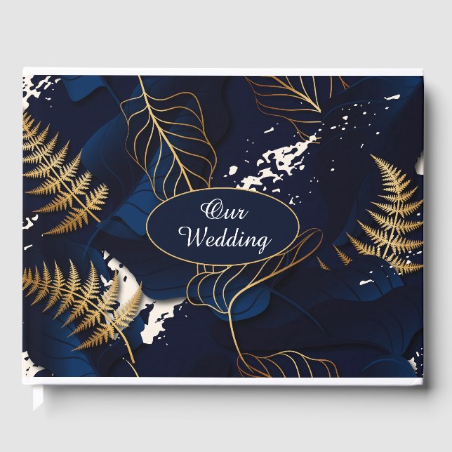 Our Wedding Gold Foil Tropical leaves   Guest Book (Front)