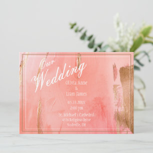 Our Wedding Gold Pink Peach Modern Elegant Wedding Invitation