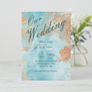 Our Wedding Gold Turquoise Abstract Wedding Invitation