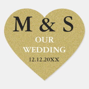 Our Wedding Heart Stickers Glitter Gold Monogram