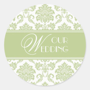 Our Wedding Sage Damask Sticker