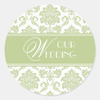 Our Wedding Sage Damask Sticker