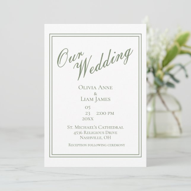 Our Wedding Sage Green Modern Elegant Wedding Invitation (Standing Front)