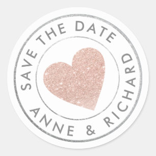 our wedding, SAVE THE DATE rose love heart  Classic Round Sticker