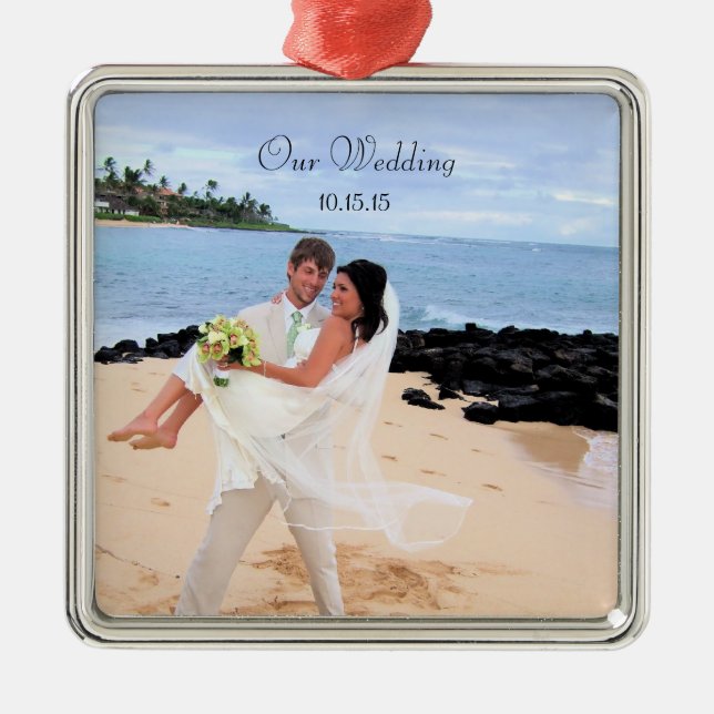 Our Wedding Silver Metal Photo Ornament (Front)