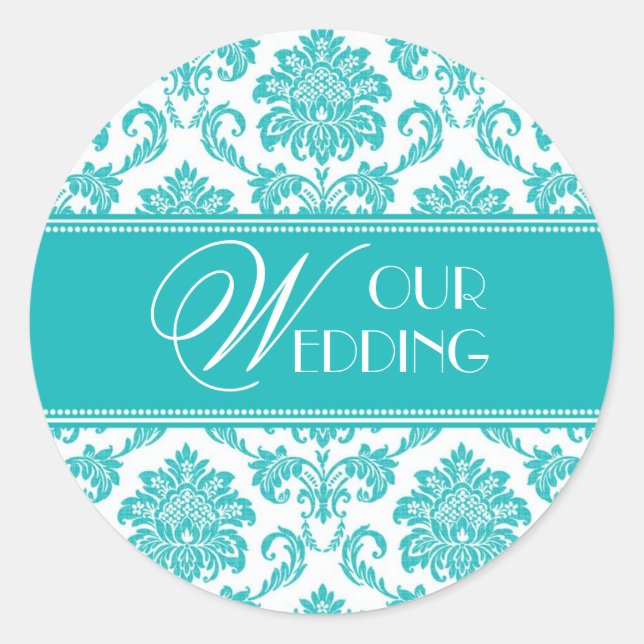 Our Wedding Teal Damask Sticker (Front)