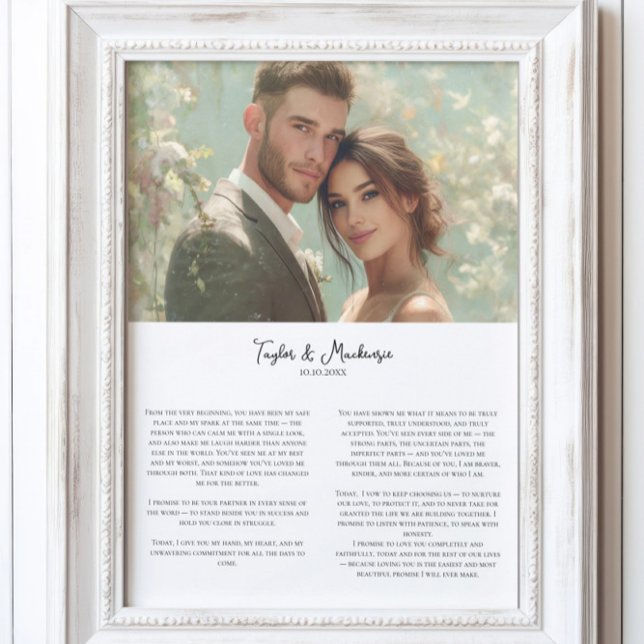 Our Wedding Vows and Photo personalized Minimalist Poster (Our Wedding Vows and Photo personalized Minimalist Poster by Ricaso. Add own phot, vows and names)