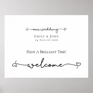 Our Wedding Welcome Heart Swashes Script Sign