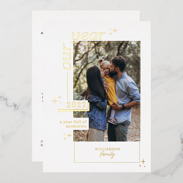 Our Year in Review l Year Full of Memories Photo Foil Holiday Card (Front/Back)
