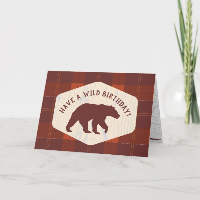 Ourdoorsy Style Plaid Flannel Bear Birthday Card (Front)
