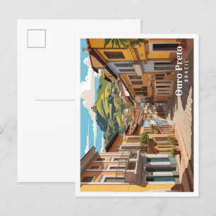 Ouro Preto Brazil Vintage Art Travel Illustration Postcard