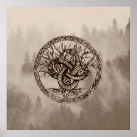 Ouroboros Celtic Knot with Tree of Life Sepia