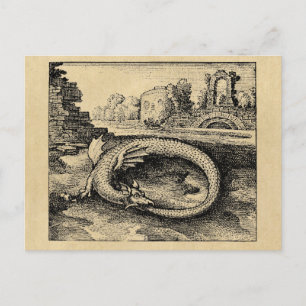 Ouroboros Dragon Biting It's Tail Sepia Postcard