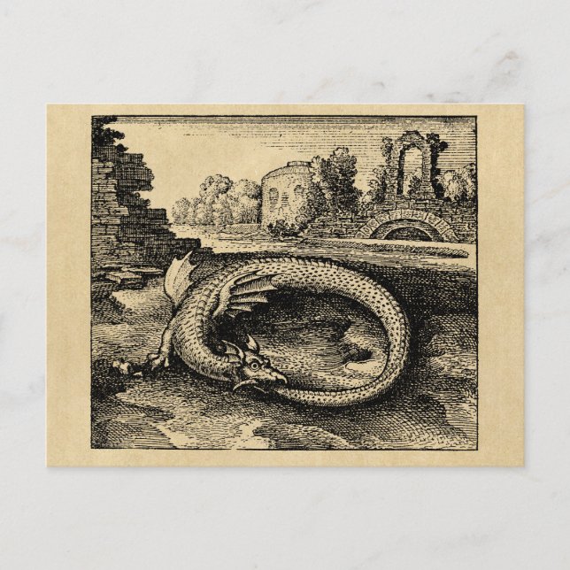 Ouroboros Dragon Biting It's Tail Sepia Postcard (Front)