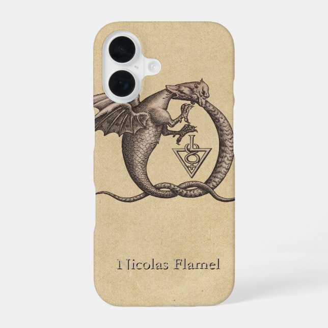 Ouroboros Dragons with Name iPhone 16 Case (Back)