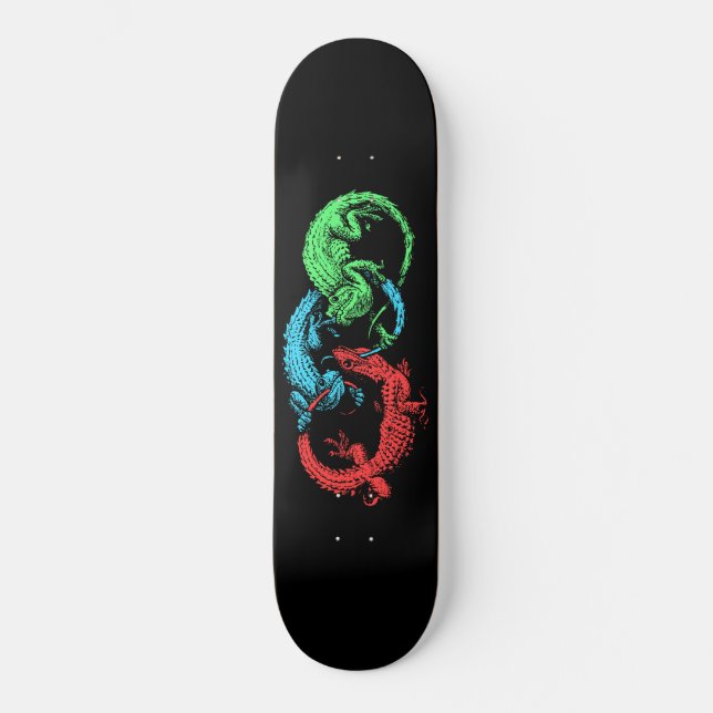 Ouroboros Lizards Black Skateboard (Front)