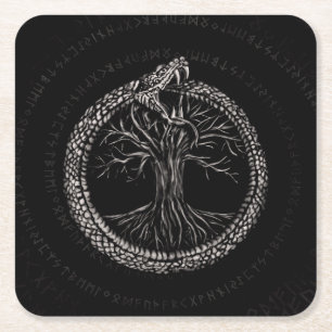 Ouroboros with Tree of Life Square Paper Coaster