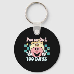 Out 100 Days Of School Smile Face Retro Groovy Tea Key Ring