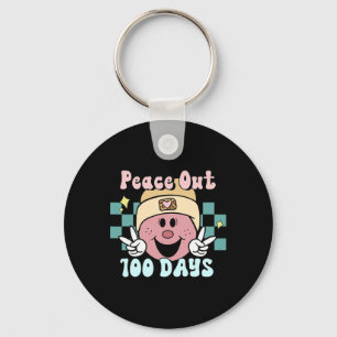 Out 100 Days Of School Smile Face Retro Groovy Tea Key Ring