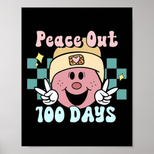 Out 100 Days Of School Smile Face Retro Groovy Tea Poster