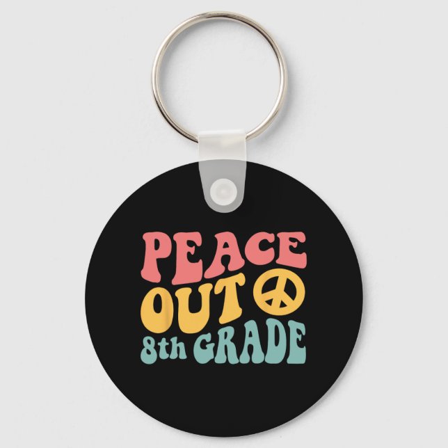 Out 8th Grade Funny Retro 70's Last Day Of 8th Gra Key Ring (Front)