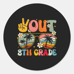 Out 8th Grade Groovy Graduation Last Day Of School Classic Round Sticker