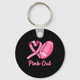 Out Breast Cancer Awareness Bleached Football Mum Key Ring
