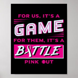 Out Breast Cancer Softball Ball Pink Ribbon Mammog Poster