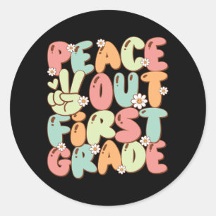 Out First Grade Groovy Last Day Of 1st Grade Schoo Classic Round Sticker