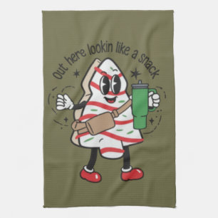 Out Here Lookin Like A Snack Christmas Tree Cake Tea Towel