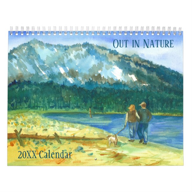 Out In Nature Watercolor Landscape Tree Mountains  Calendar (Cover)