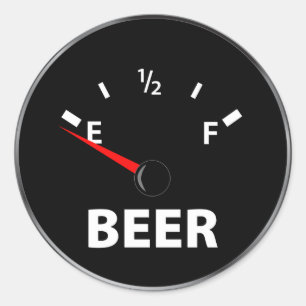 Out of Beer Fuel Gauge Classic Round Sticker