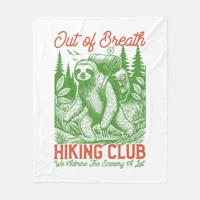 Out of Breath Funny Sloth Hiking Club Fleece Blanket (Front)