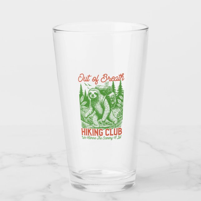 Out of Breath Funny Sloth Hiking Club Glass (Front)