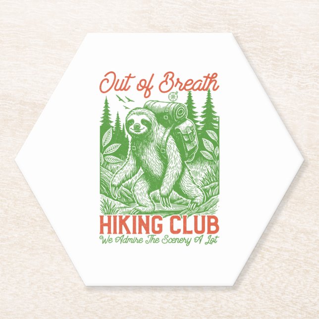 Out of Breath Funny Sloth Hiking Club Paper Coaster (Front)