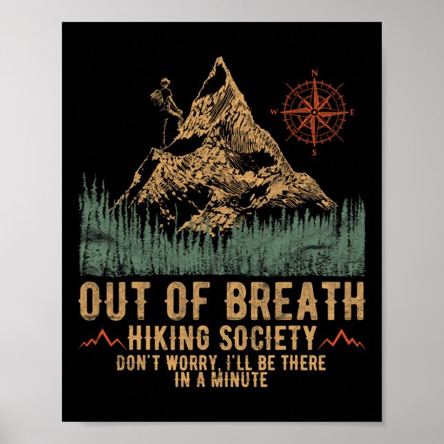 Out Of Breath Hiking Society Funny Mountain Climbi Poster (Front)