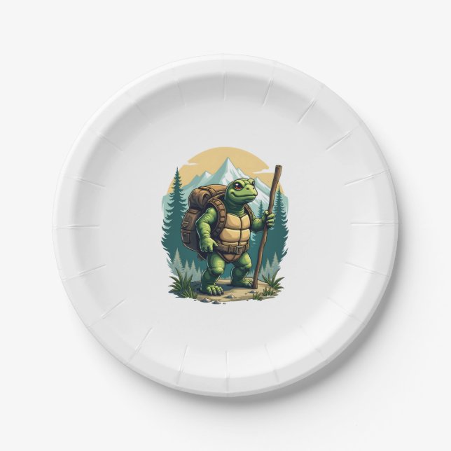 Out Of Breath Hiking Society Turtle T-Shirt Paper Plate (Front)