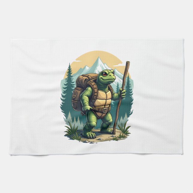 Out Of Breath Hiking Society Turtle T-Shirt Tea Towel (Horizontal)