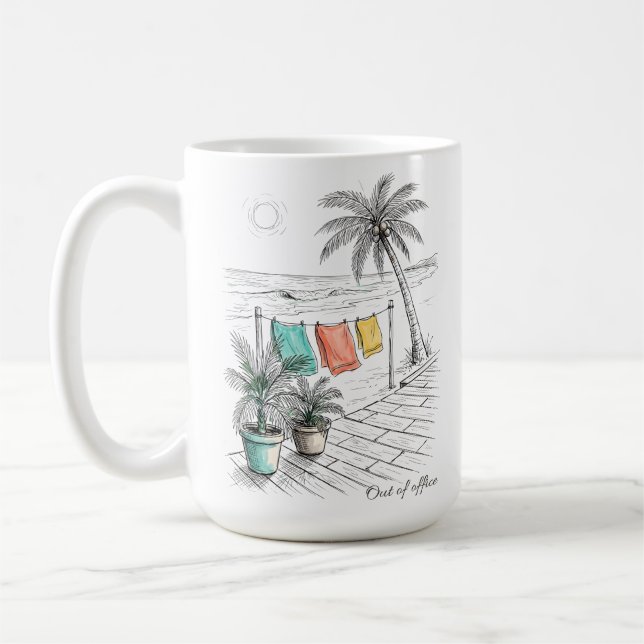 Out Of Office Tropical Beach Vacation Coffee Mug (Left)